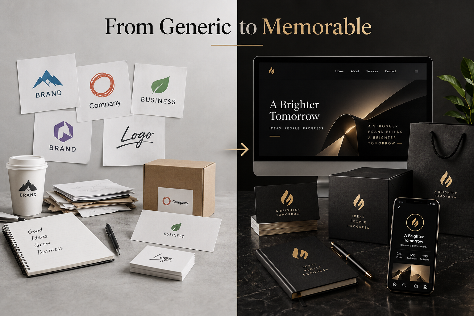 Generic versus professional logo design brand transformation
