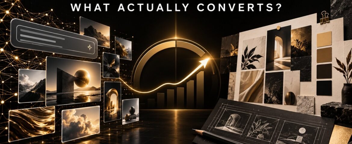 AI-generated ad interface compared with human-directed creative strategy and conversion results