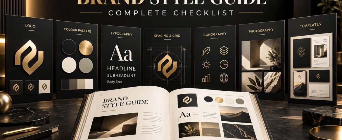 Complete brand style guide with logo, colour palette, typography and visual identity examples