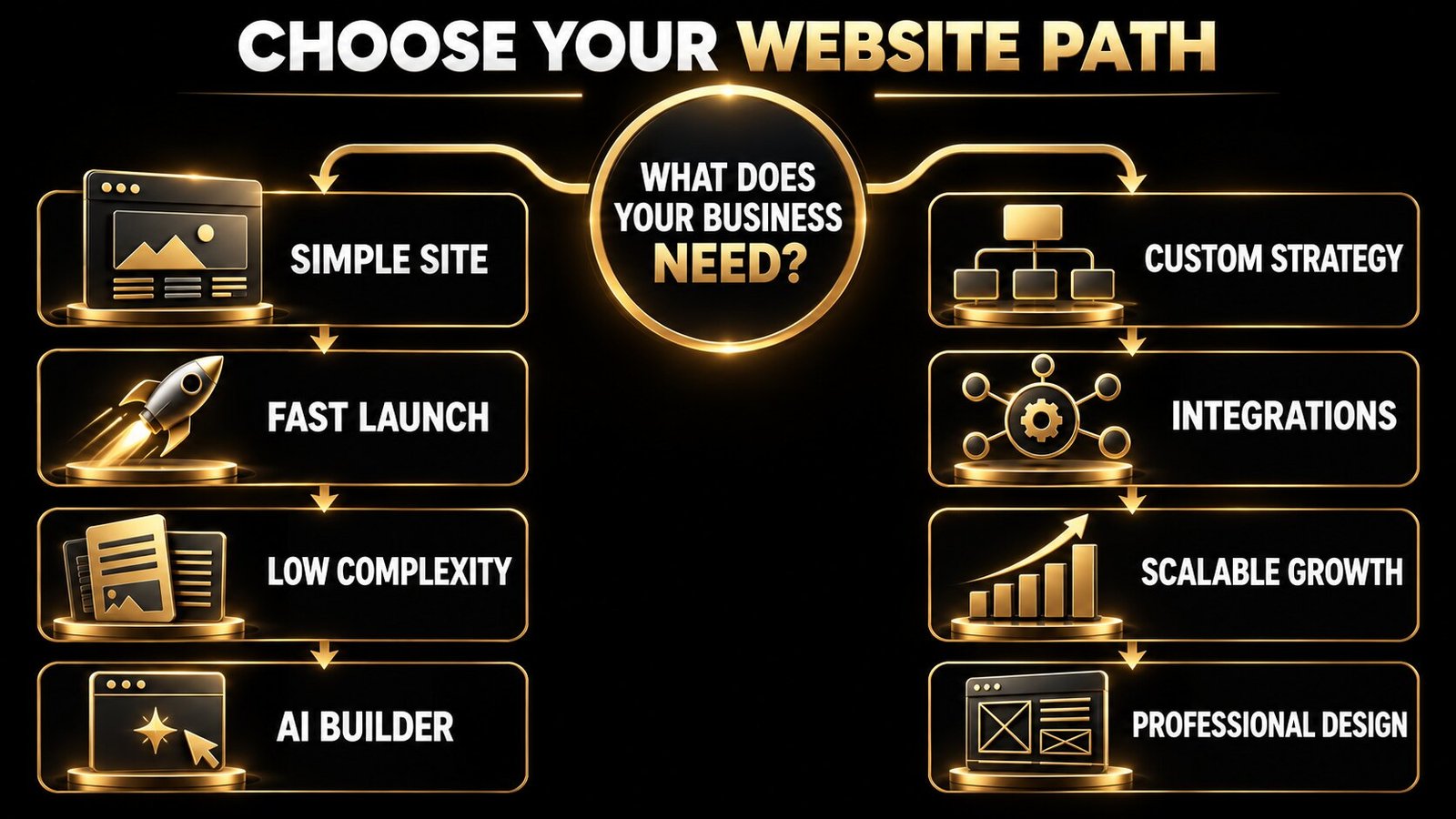 Decision guide comparing an AI website builder with professional web design for business needs