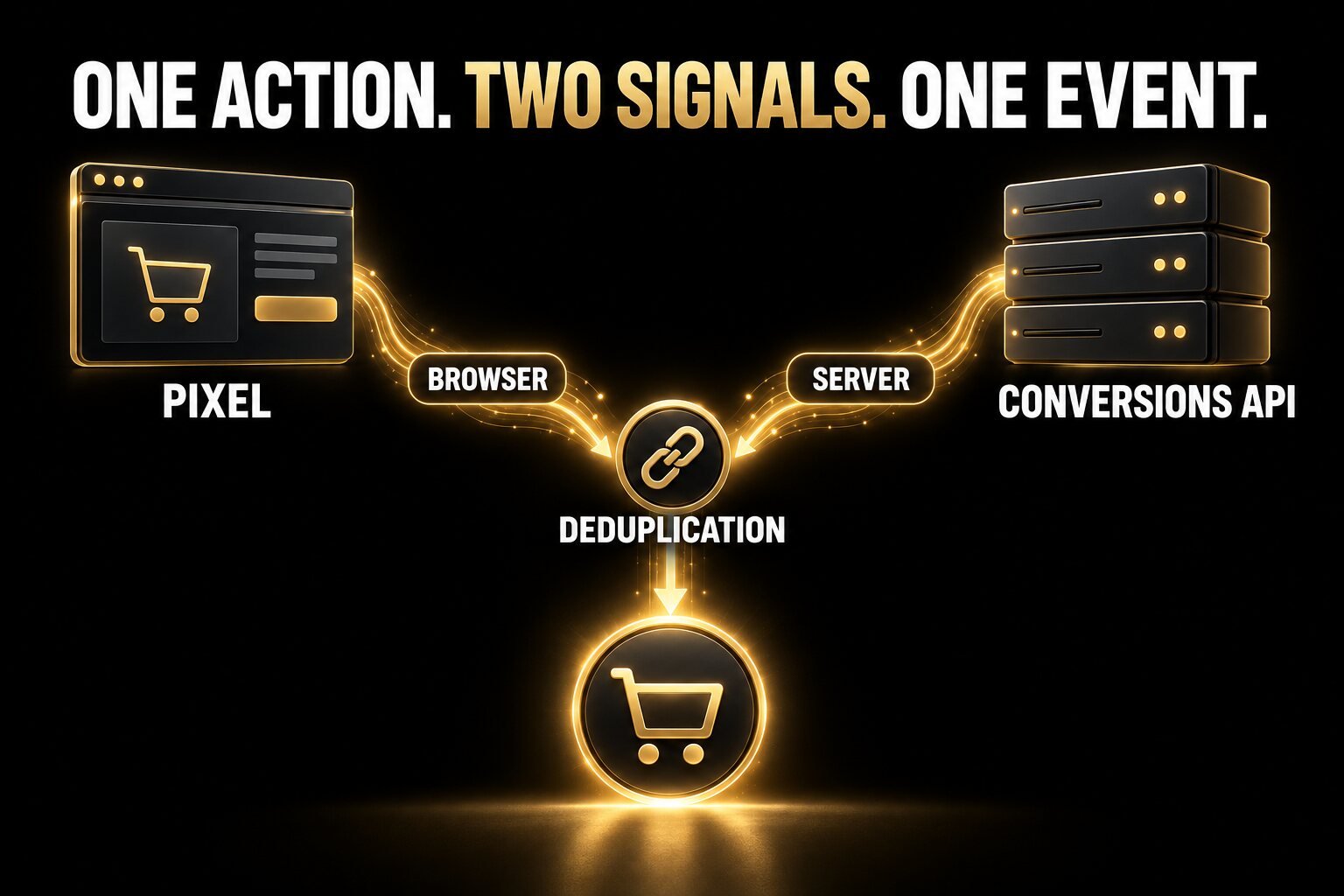 Pixel and Conversions API browser and server events merged through deduplication