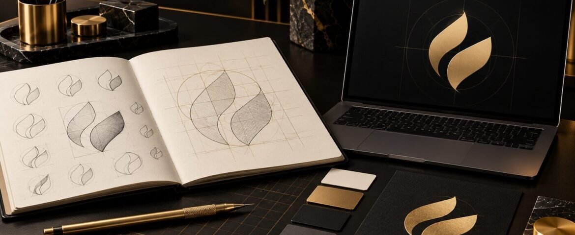 Professional logo design process from sketches to final brand mark