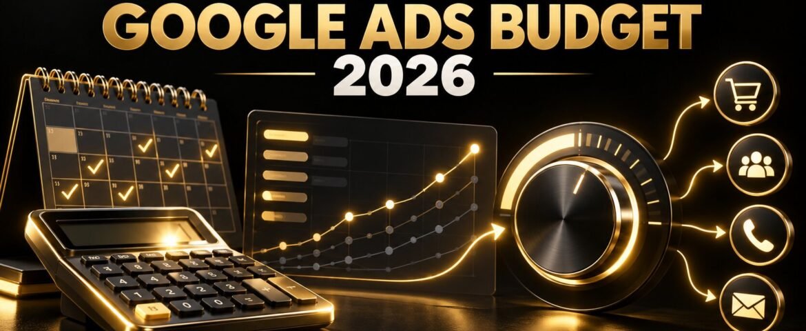 Small business Google Ads budget planning with calculator, calendar and conversion controls