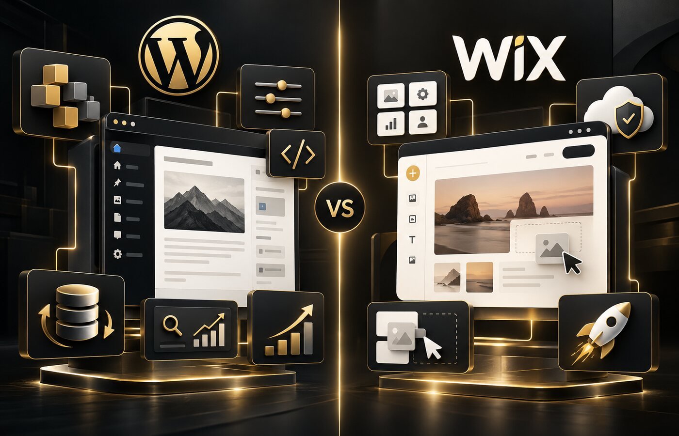 WordPress vs Wix for small business comparison across SEO design ownership and maintenance